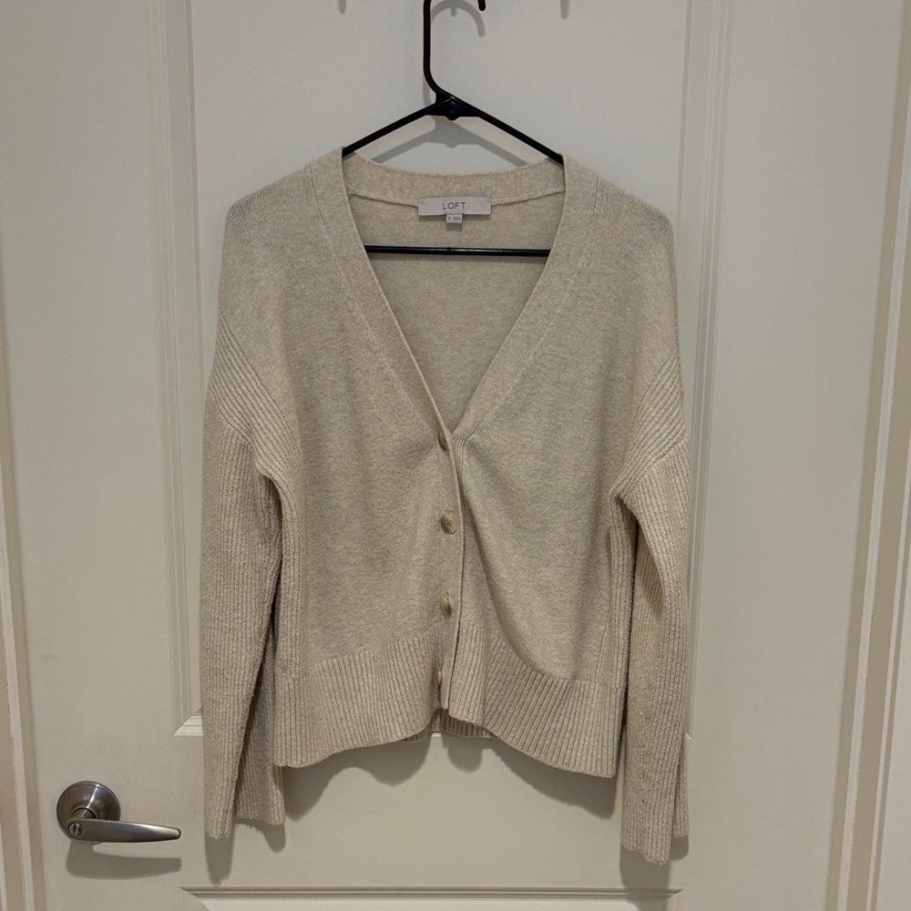 LOFT Women's Cream Knit Cardigan